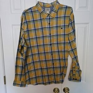 L.L. Bean Men's Mustard and Blue Plaid Shirt